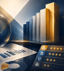 A bar graph, a ratings map and a pie chart.