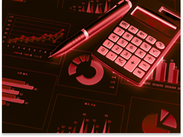 A calculator with icons of a pie chart and bar graphs.