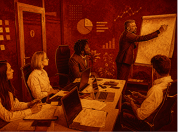 People in a room with a chart.